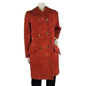 Vintage 1970s Orange Suede Coat Made in England Women's Sz XS/S